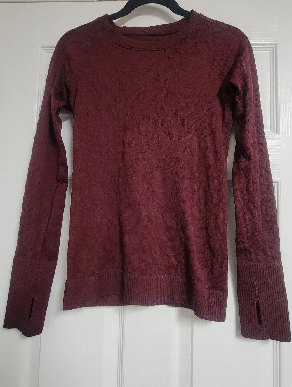 Lululemon Rest Less Pullover Garnet Dark Red Burgundy  Jacquard Knit Thumbhole